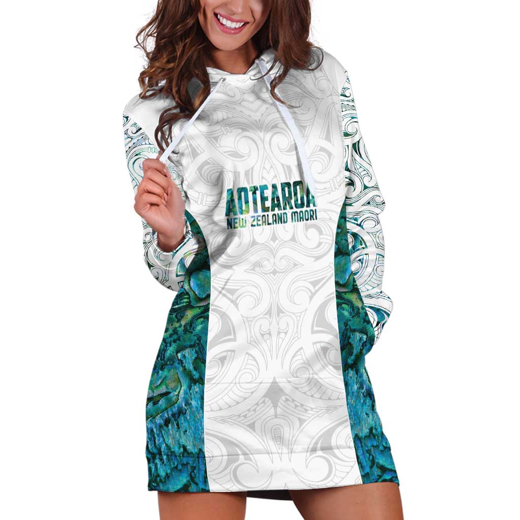 Custom New Zealand Aotearoa Hoodie Dress Green Maori Paua Shell Indigenous - Aussie Hoodie