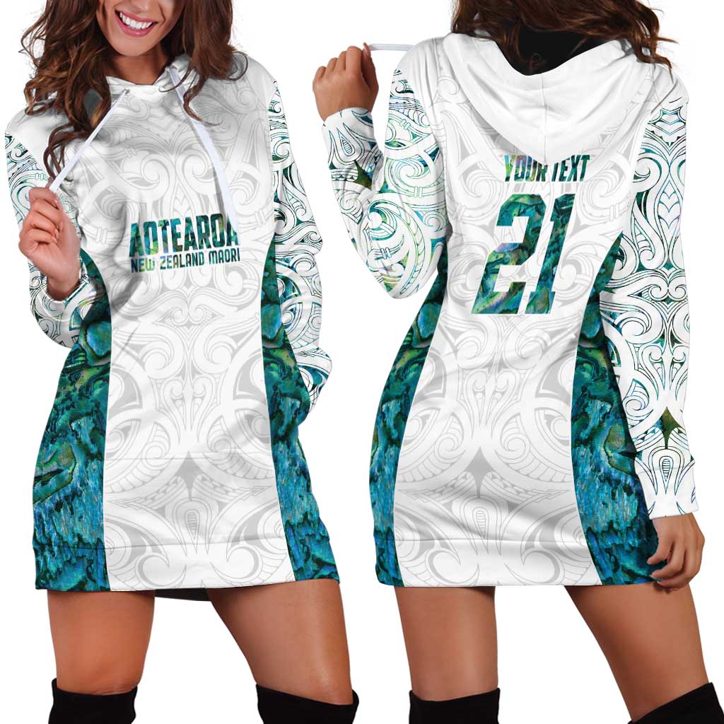 Custom New Zealand Aotearoa Hoodie Dress Green Maori Paua Shell Indigenous - Aussie Hoodie