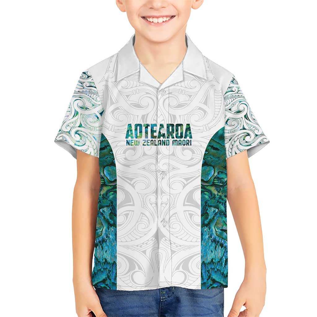 Custom New Zealand Aotearoa Kid Hawaiian Shirt Green Maori Paua Shell Indigenous - Aussie Hoodie