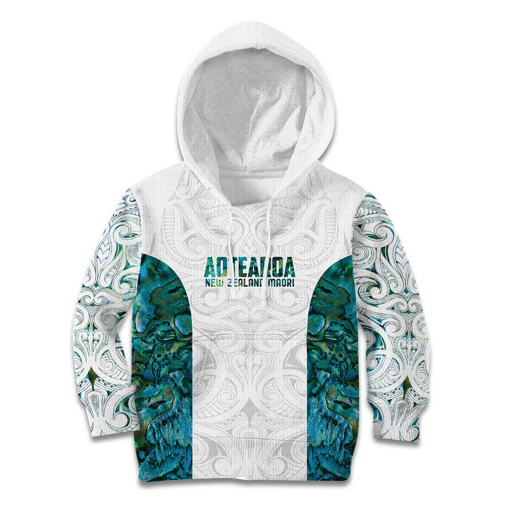 Custom New Zealand Aotearoa Kid Hoodie Green Maori Paua Shell Indigenous - Aussie Hoodie