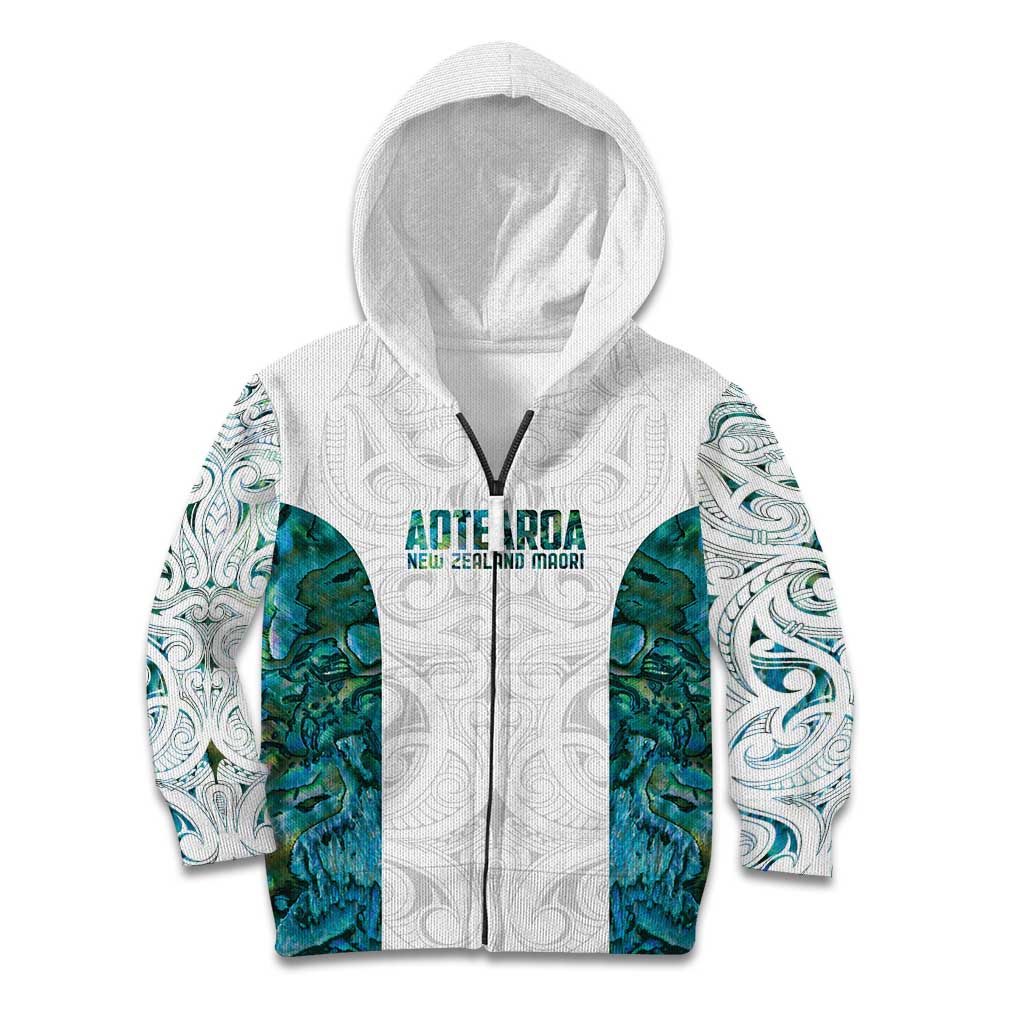 Custom New Zealand Aotearoa Kid Hoodie Green Maori Paua Shell Indigenous - Aussie Hoodie