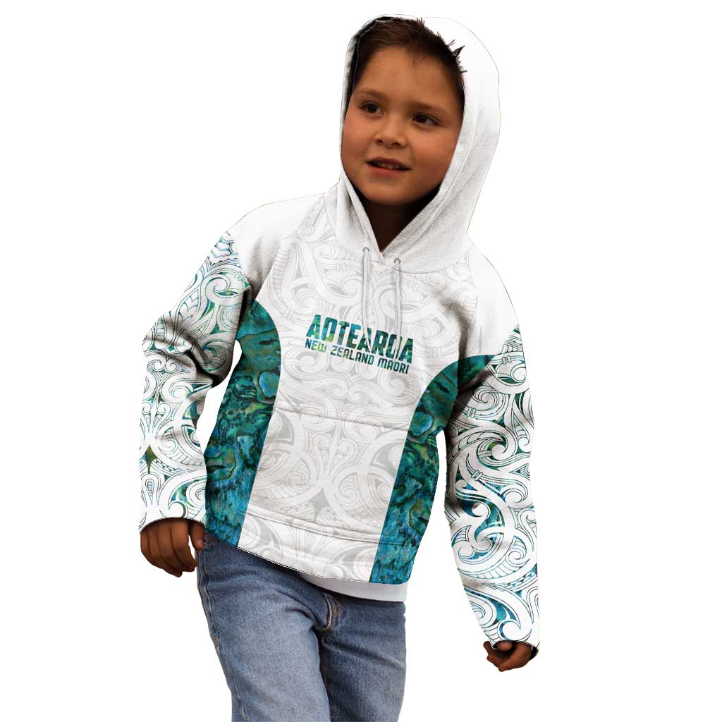 Custom New Zealand Aotearoa Kid Hoodie Green Maori Paua Shell Indigenous - Aussie Hoodie