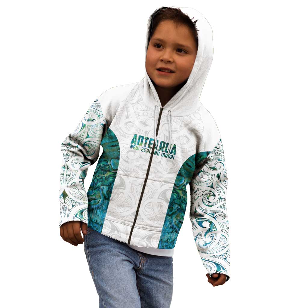Custom New Zealand Aotearoa Kid Hoodie Green Maori Paua Shell Indigenous - Aussie Hoodie