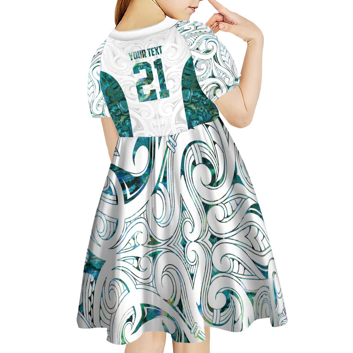 Custom New Zealand Aotearoa Kid Short Sleeve Dress Green Maori Paua Shell Indigenous - Aussie Hoodie