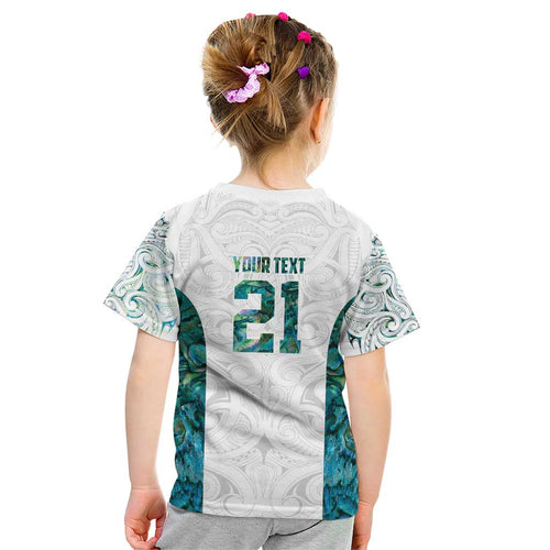 Custom New Zealand Aotearoa Kid T Shirt Green Maori Paua Shell Indigenous - Aussie Hoodie