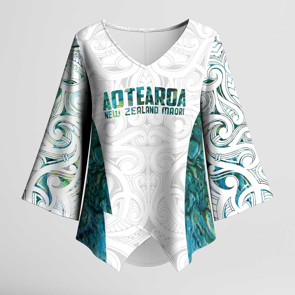 Custom New Zealand Aotearoa Kimono Sleeve Blouse Green Maori Paua Shell Indigenous - Aussie Hoodie