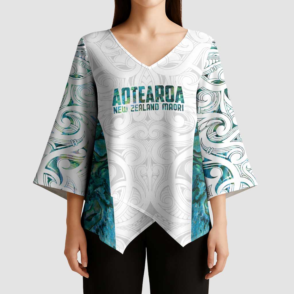 Custom New Zealand Aotearoa Kimono Sleeve Blouse Green Maori Paua Shell Indigenous - Aussie Hoodie