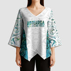 Custom New Zealand Aotearoa Kimono Sleeve Blouse Green Maori Paua Shell Indigenous - Aussie Hoodie