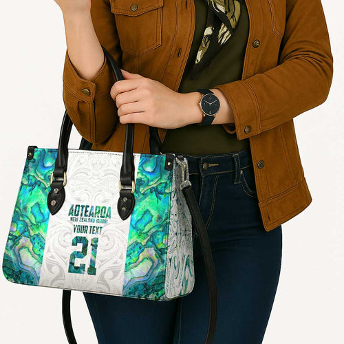 Custom New Zealand Aotearoa Leather Bag Green Maori Paua Shell Indigenous - Aussie Hoodie