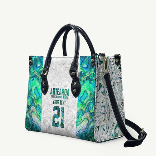 Custom New Zealand Aotearoa Leather Bag Green Maori Paua Shell Indigenous - Aussie Hoodie