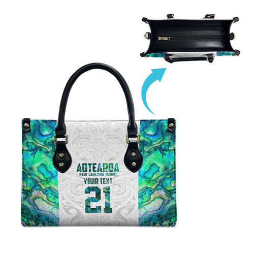Custom New Zealand Aotearoa Leather Bag Green Maori Paua Shell Indigenous - Aussie Hoodie