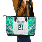 Custom New Zealand Aotearoa Leather Tote Bag Green Maori Paua Shell Indigenous - Aussie Hoodie