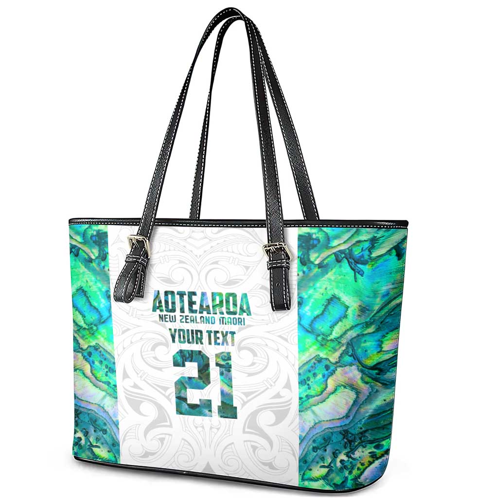 Custom New Zealand Aotearoa Leather Tote Bag Green Maori Paua Shell Indigenous - Aussie Hoodie