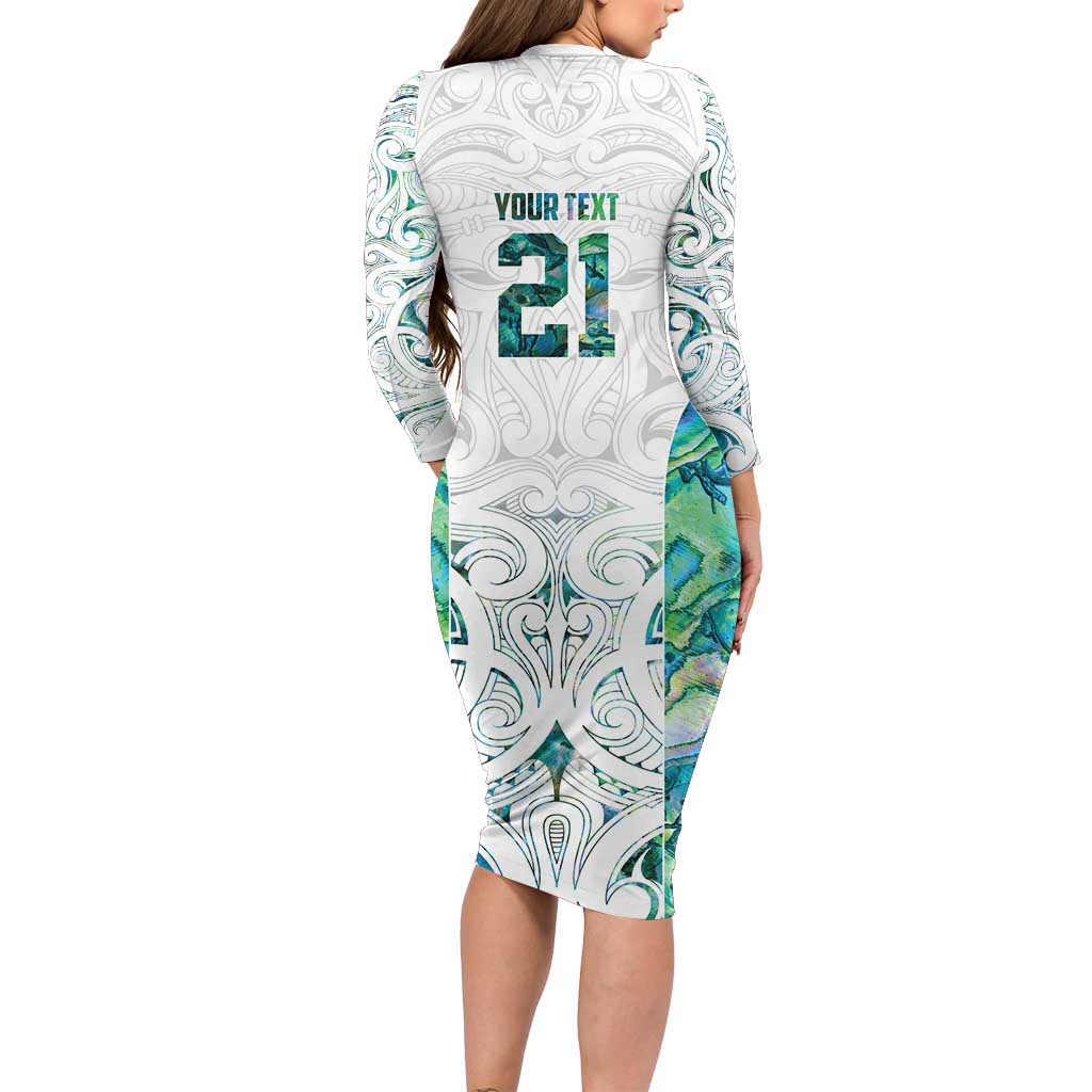 Custom New Zealand Aotearoa Long Sleeve Bodycon Dress Green Maori Paua Shell Indigenous - Aussie Hoodie