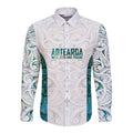 Custom New Zealand Aotearoa Long Sleeve Button Shirt Green Maori Paua Shell Indigenous - Aussie Hoodie