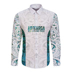 Custom New Zealand Aotearoa Long Sleeve Button Shirt Green Maori Paua Shell Indigenous - Aussie Hoodie