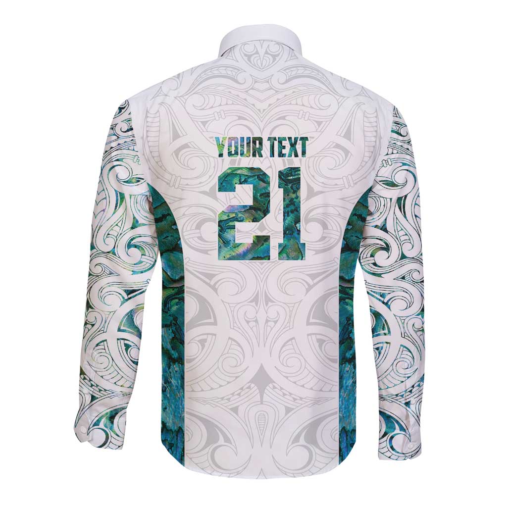 Custom New Zealand Aotearoa Long Sleeve Button Shirt Green Maori Paua Shell Indigenous - Aussie Hoodie