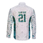 Custom New Zealand Aotearoa Long Sleeve Button Shirt Green Maori Paua Shell Indigenous - Aussie Hoodie