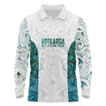 Custom New Zealand Aotearoa Long Sleeve Polo Shirt Green Maori Paua Shell Indigenous - Aussie Hoodie