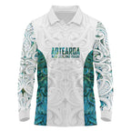 Custom New Zealand Aotearoa Long Sleeve Polo Shirt Green Maori Paua Shell Indigenous - Aussie Hoodie