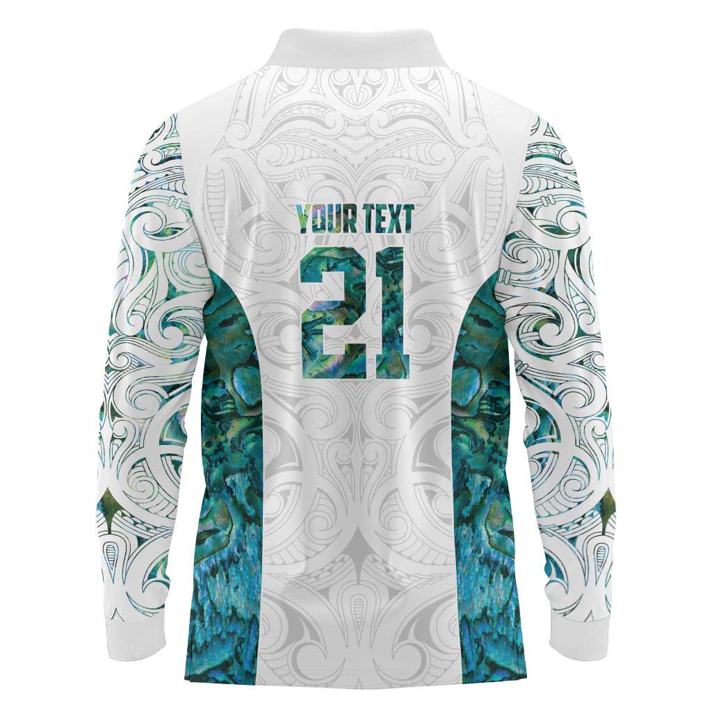 Custom New Zealand Aotearoa Long Sleeve Polo Shirt Green Maori Paua Shell Indigenous - Aussie Hoodie