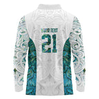Custom New Zealand Aotearoa Long Sleeve Polo Shirt Green Maori Paua Shell Indigenous - Aussie Hoodie