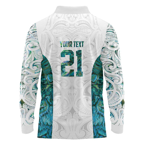 Custom New Zealand Aotearoa Long Sleeve Polo Shirt Green Maori Paua Shell Indigenous - Aussie Hoodie