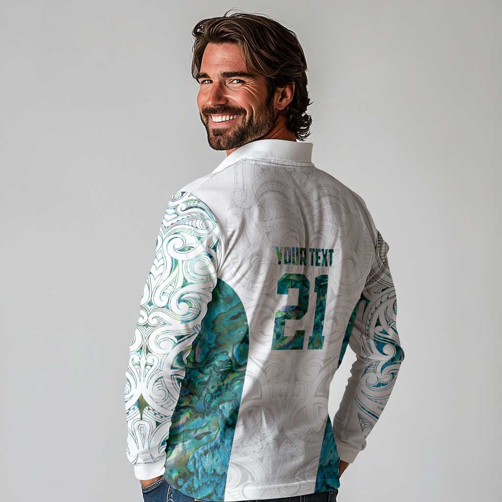 Custom New Zealand Aotearoa Long Sleeve Polo Shirt Green Maori Paua Shell Indigenous - Aussie Hoodie
