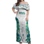 Custom New Zealand Aotearoa Off Shoulder Maxi Dress Green Maori Paua Shell Indigenous - Aussie Hoodie