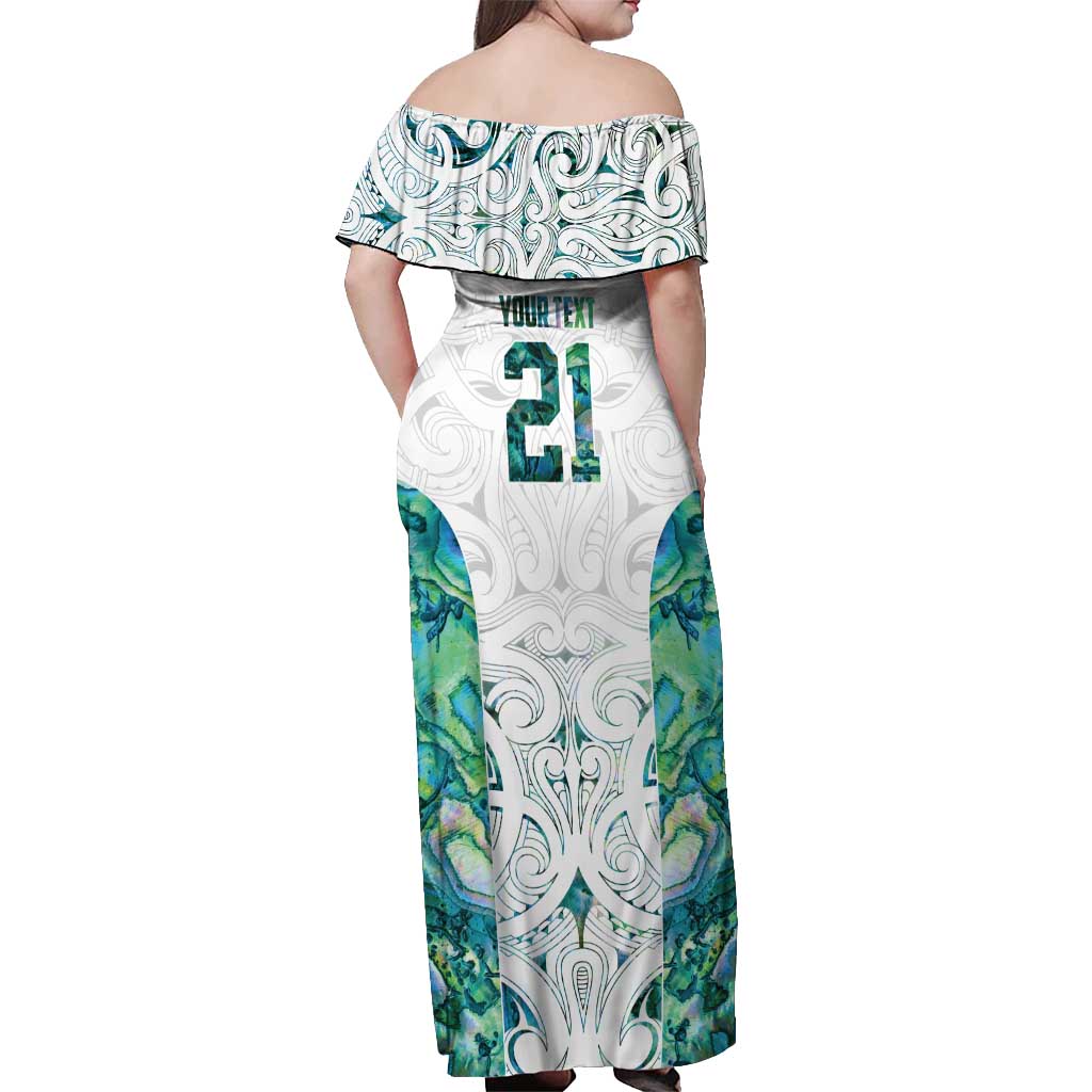 Custom New Zealand Aotearoa Off Shoulder Maxi Dress Green Maori Paua Shell Indigenous - Aussie Hoodie