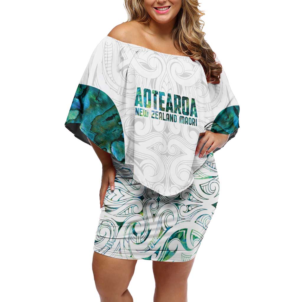 Custom New Zealand Aotearoa Off Shoulder Short Dress Green Maori Paua Shell Indigenous - Aussie Hoodie