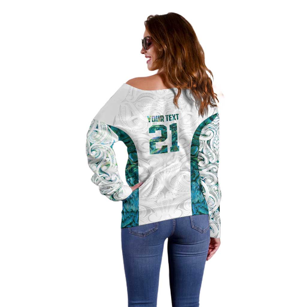 Custom New Zealand Aotearoa Off Shoulder Sweater Green Maori Paua Shell Indigenous - Aussie Hoodie