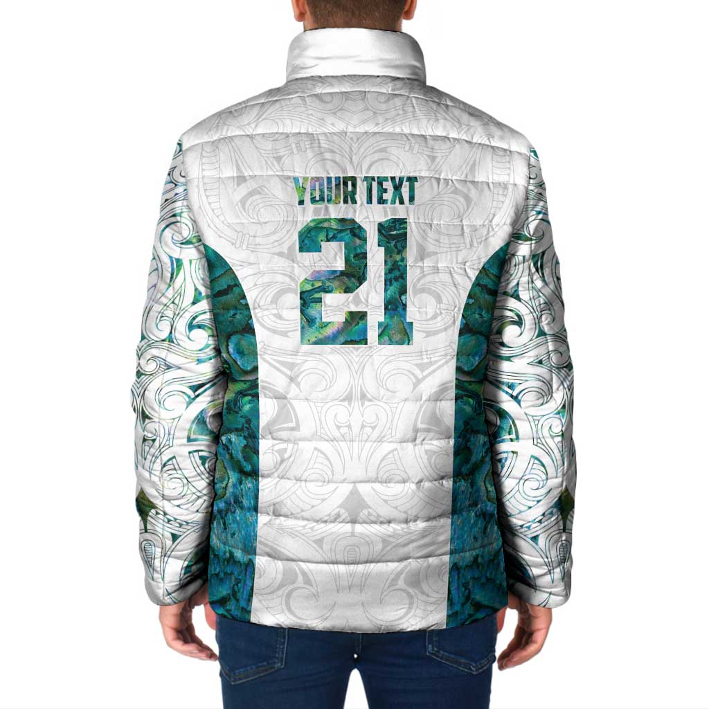 Custom New Zealand Aotearoa Padded Jacket Green Maori Paua Shell Indigenous - Aussie Hoodie