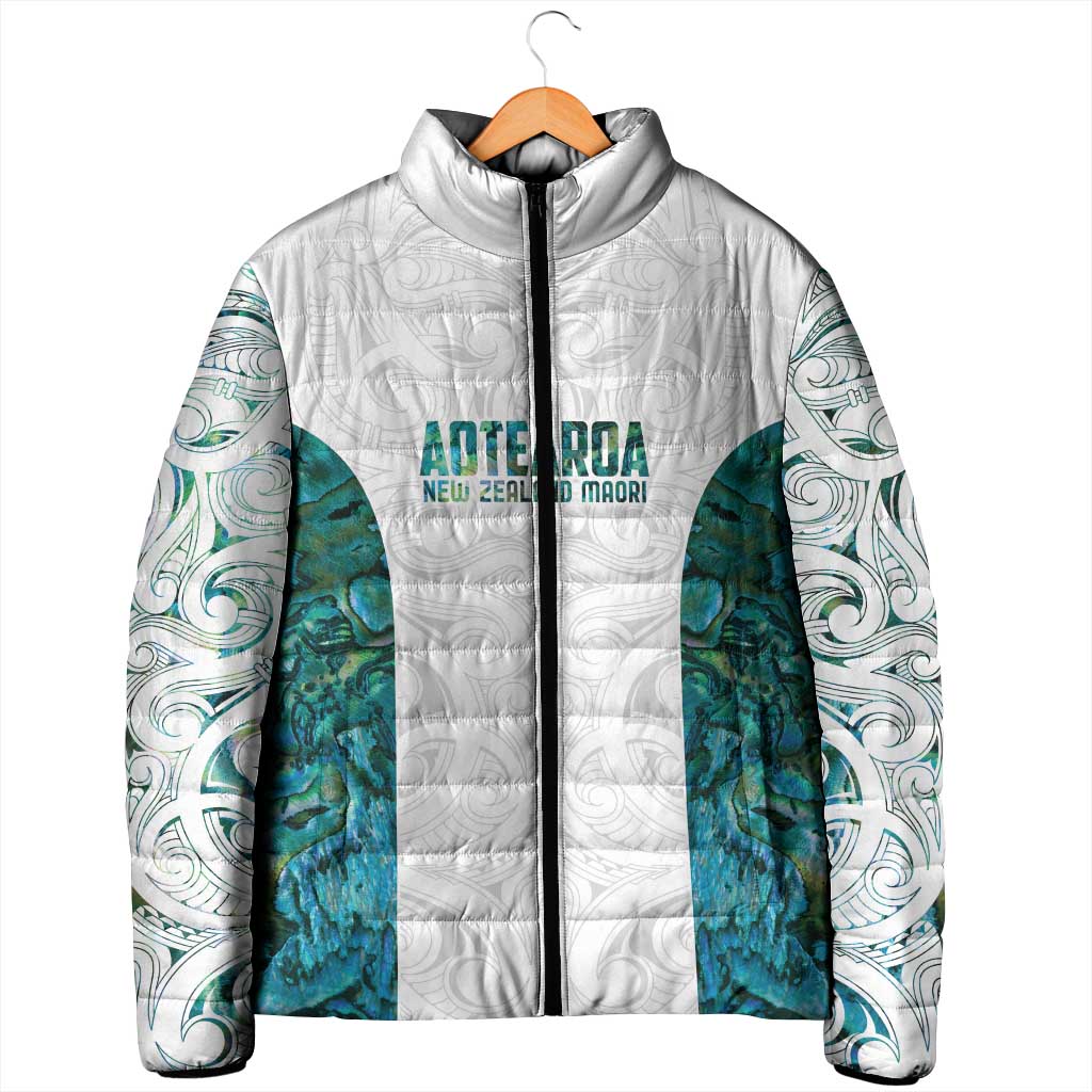 Custom New Zealand Aotearoa Padded Jacket Green Maori Paua Shell Indigenous - Aussie Hoodie