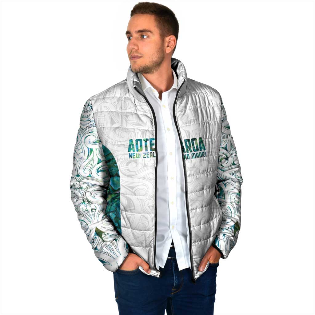 Custom New Zealand Aotearoa Padded Jacket Green Maori Paua Shell Indigenous - Aussie Hoodie