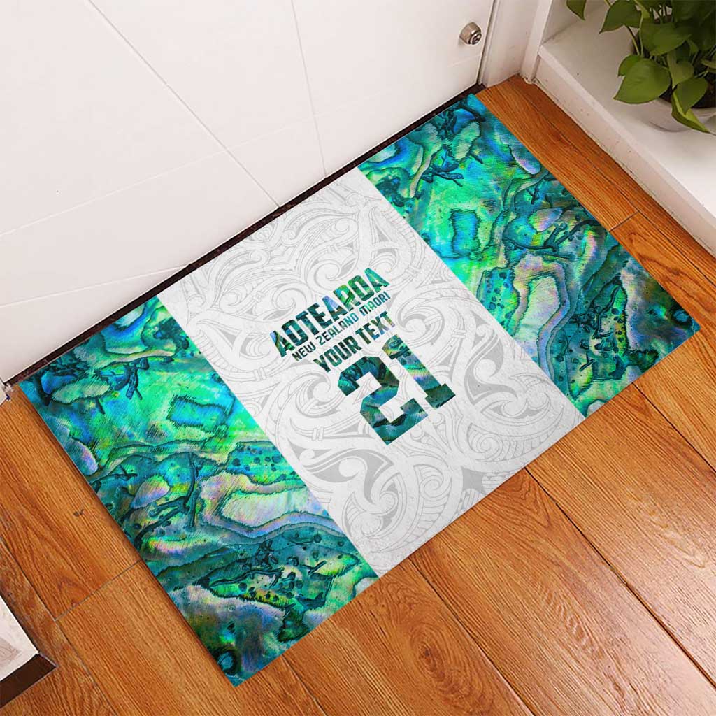 Custom New Zealand Aotearoa Rubber Doormat Green Maori Paua Shell Indigenous - Aussie Hoodie