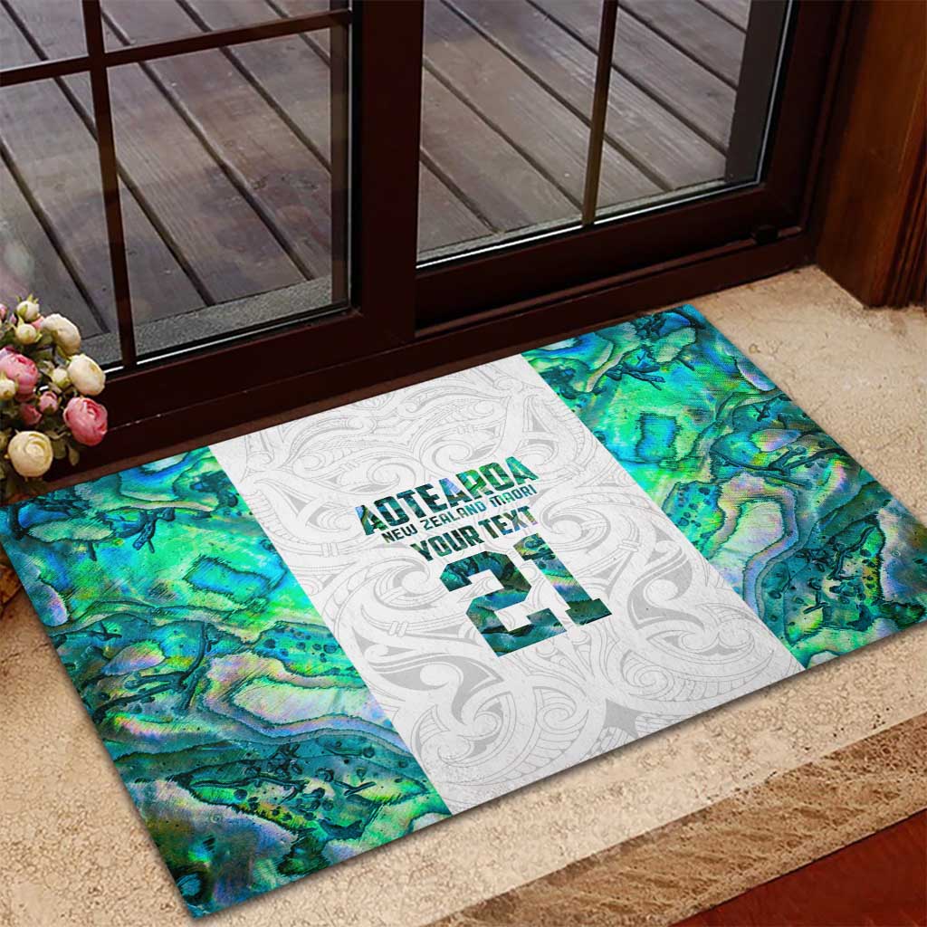 Custom New Zealand Aotearoa Rubber Doormat Green Maori Paua Shell Indigenous - Aussie Hoodie