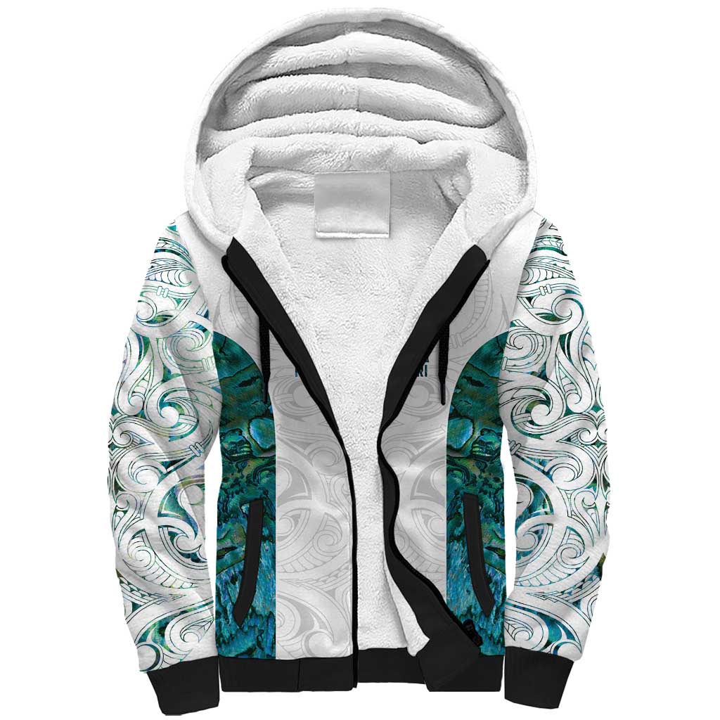 Custom New Zealand Aotearoa Sherpa Hoodie Green Maori Paua Shell Indigenous - Aussie Hoodie