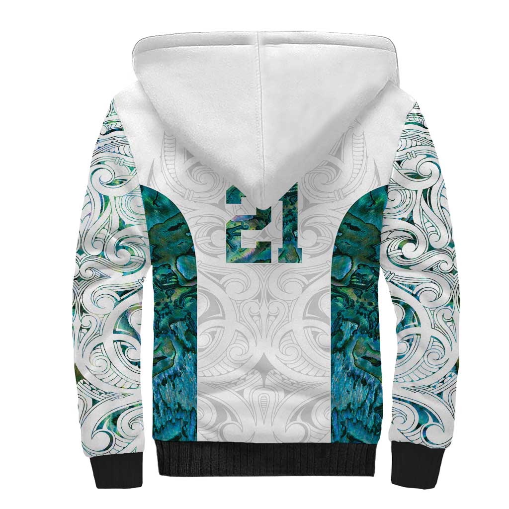 Custom New Zealand Aotearoa Sherpa Hoodie Green Maori Paua Shell Indigenous - Aussie Hoodie