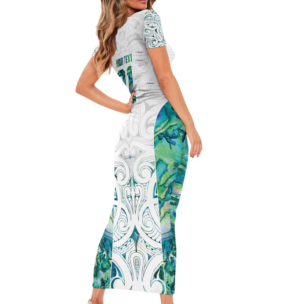Custom New Zealand Aotearoa Short Sleeve Bodycon Dress Green Maori Paua Shell Indigenous - Aussie Hoodie