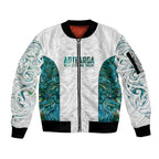 Custom New Zealand Aotearoa Sleeve Zip Bomber Jacket Green Maori Paua Shell Indigenous - Aussie Hoodie