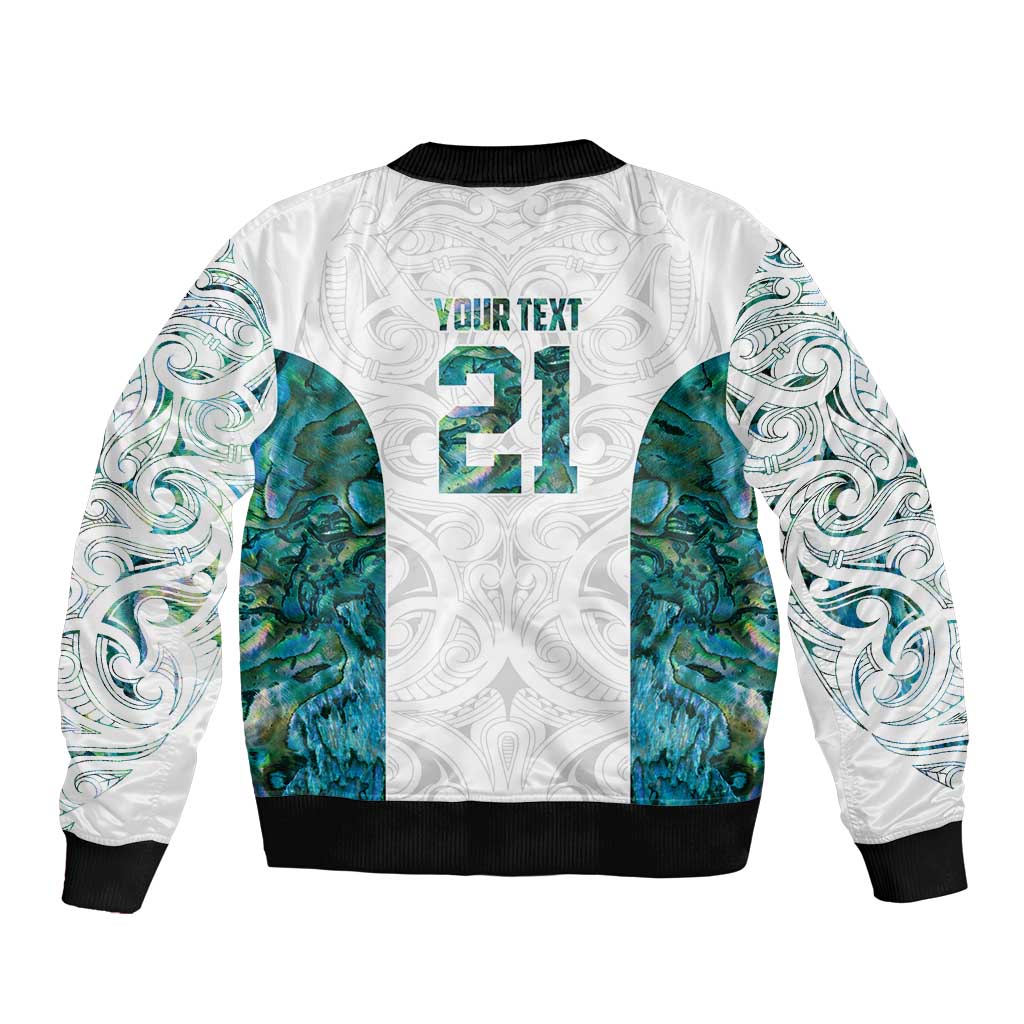 Custom New Zealand Aotearoa Sleeve Zip Bomber Jacket Green Maori Paua Shell Indigenous - Aussie Hoodie