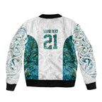 Custom New Zealand Aotearoa Sleeve Zip Bomber Jacket Green Maori Paua Shell Indigenous - Aussie Hoodie