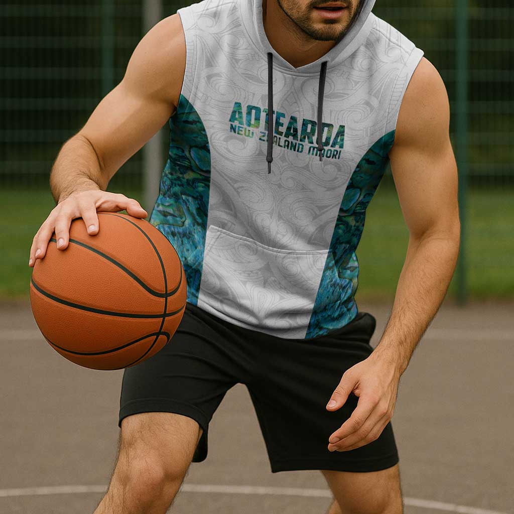 Custom New Zealand Aotearoa Sleeveless Hoodie Green Maori Paua Shell Indigenous - Aussie Hoodie