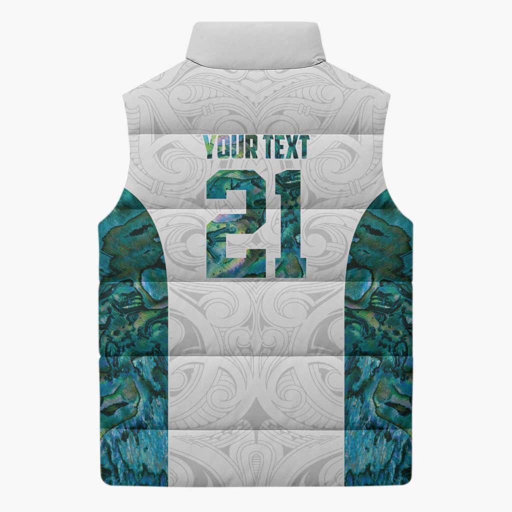 Custom New Zealand Aotearoa Sleeveless Puffer Jacket Green Maori Paua Shell Indigenous - Aussie Hoodie