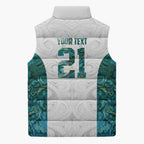 Custom New Zealand Aotearoa Sleeveless Puffer Jacket Green Maori Paua Shell Indigenous - Aussie Hoodie