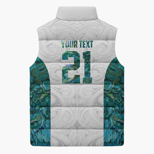 Custom New Zealand Aotearoa Sleeveless Puffer Jacket Green Maori Paua Shell Indigenous - Aussie Hoodie