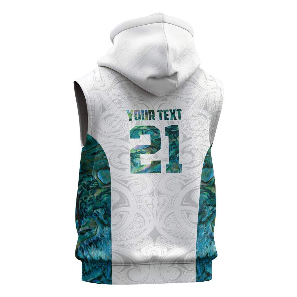 Custom New Zealand Aotearoa Sleeveless Zip Hoodie Green Maori Paua Shell Indigenous LT9