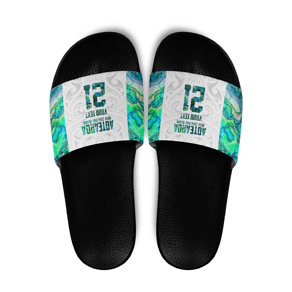 Custom New Zealand Aotearoa Slide Sandals Green Maori Paua Shell Indigenous - Aussie Hoodie