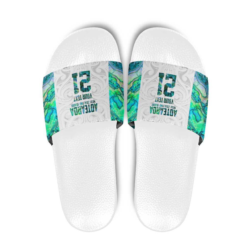 Custom New Zealand Aotearoa Slide Sandals Green Maori Paua Shell Indigenous - Aussie Hoodie